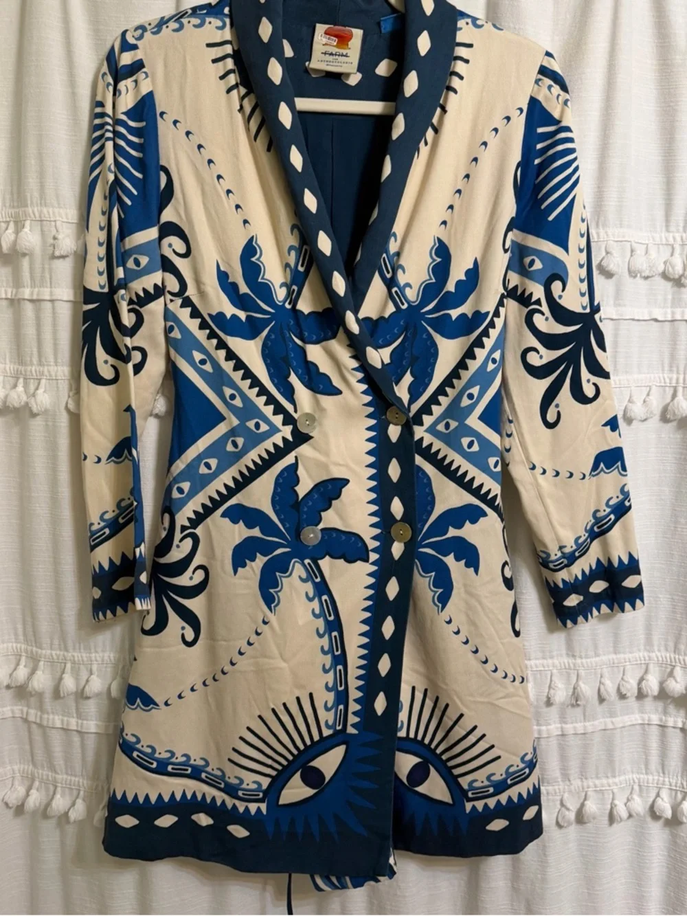 Farm Rio Palm Tree and Evil Eye Long-Sleeve Blazer Dress Size Small Petite - Picture 12 of 12